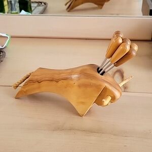 Oliv-Art Spain Carved Wood Bull w/Hors d'oeuvre picks.